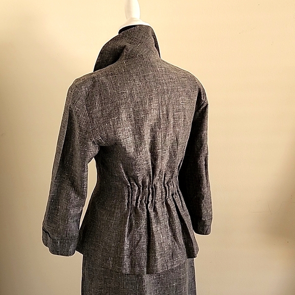 SOLD! Chanel 2Pc Smoke Gray Dress Peplum Jacket Suit Linen CC Buttons FR 36 US 4 - Picture 10 of 16